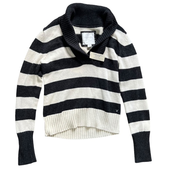 NWT American Eagle Angora Rabbit Hair Blend Black White Striped Sweater size XL - Picture 3 of 10